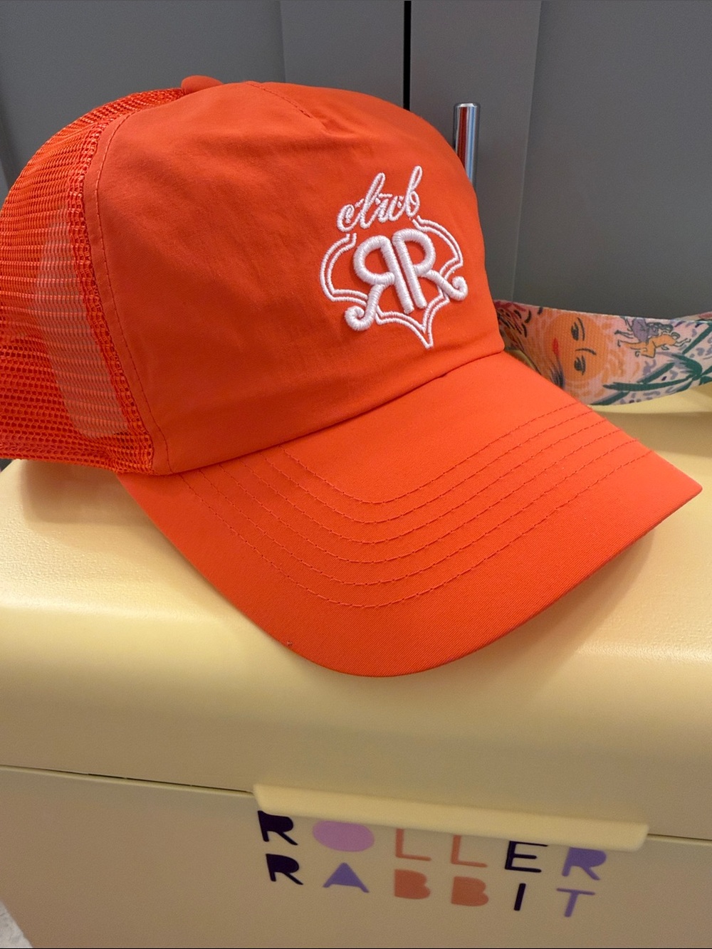 Roller Rabbit hat in bright orange